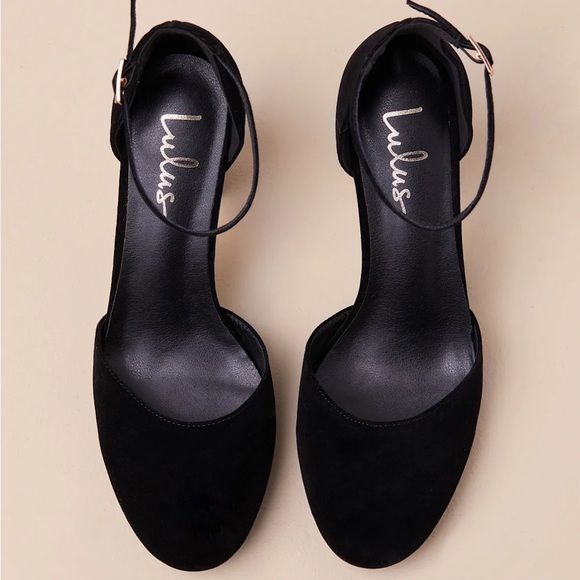 LULUS Laura Black & Gold Velvet Ankle Strap Chunky Heels Size 5 NEW - Picture 13 of 15